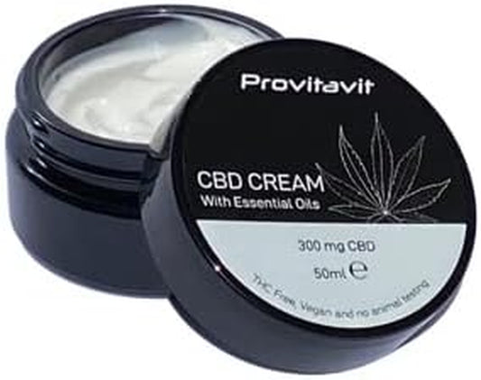 CBD Cream - 300 Mg CBD per 50 Ml - with CBD and Essential Oils - Ease and Soothe Tired and Aching Muscles and Joints - Moisturises Skin