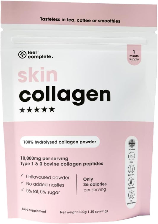 - Tasteless Type 1&3 Bovine Skin Collagen Powder - for Women - Low Calorie, Halal, anti Aging - Amino Acids for Hair, Skin & Muscles - 1 Month Supply - 300G
