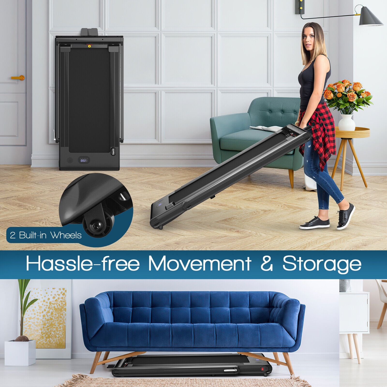 2-In-1 Folding under Desk Treadmill with Dual LED Display